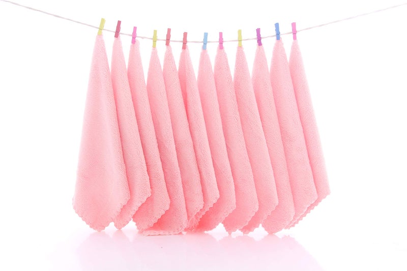 Spotted Play مجموعة من 12 قطعة من مناشف الأطفال المنقطة - فائقة الامتصاص وناعمة للأطفال حديثي الولادة والرضع والأطفال الصغار - مناسبة لبشرة الأطفال وحديثي الولادة - ميكروفايبر فليس كورال 12x12 بوصة، وردي - Image 3